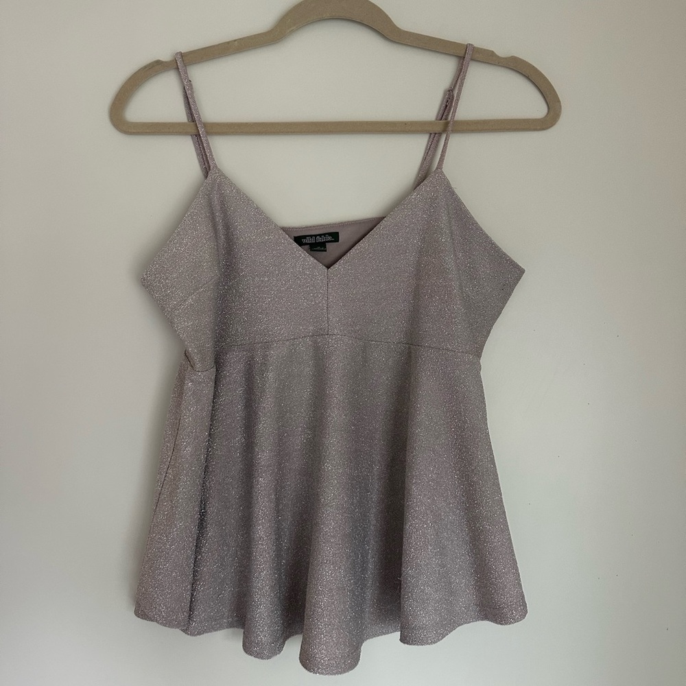 Silver shimmery V neck top